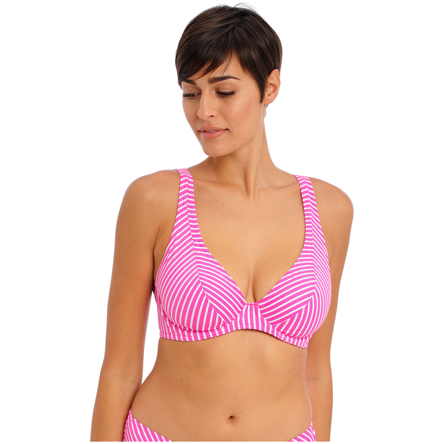 Freya haut rose ligné blanc